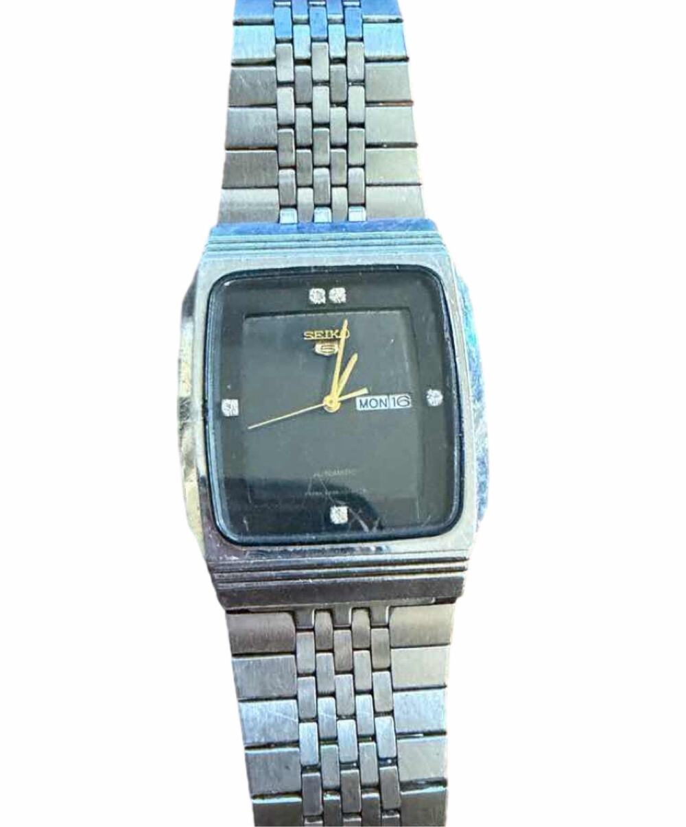 Seiko 5 Automatic Men's Watch Black Dial Rectangular Case Stainless Steel